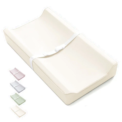 Blissful Diary Vegan Leather Baby Changing Pad with Waterproof & Wipe-Clean PU Cover, Standard Size Cozy Diaper Changing Pad for Dresser and Table, Beige