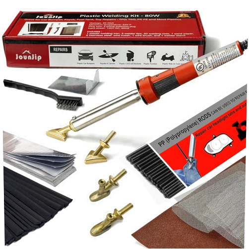 JOUNJIP Plastic Welding Kit Deluxe -UL Certified Plastic Welder 80W Iron- Professional Grade Plastic Repair Kit for Automotive Car Bumper, Kayak, Tank Repair