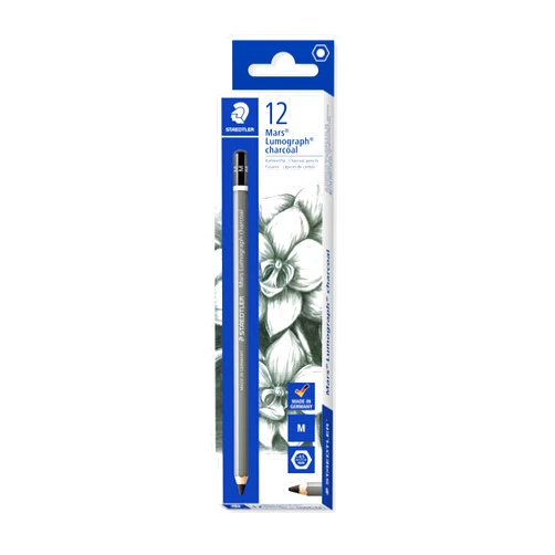 Staedtler Mars Lumograph Charcoal Pencils For Drawing, Pre-Sharpened, Box of 12, Medium Lead, 100C-M