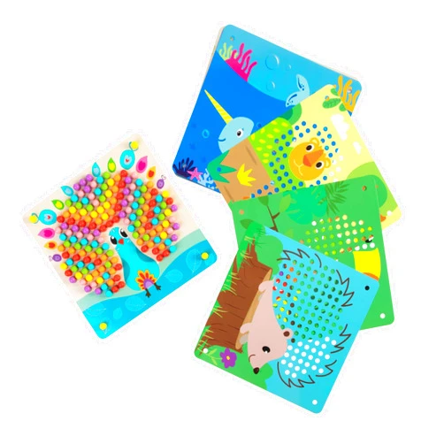 Fat Brain Toys Peg a Pattern - Wooden Pegboard with Animal Scene Cards, Ages 3+