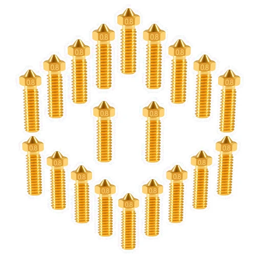 D-FLIFE 20pcs V6 Volcano Brass Nozzle Extra Extruder Nozzles 0.4mm M6 1.75mm Filament for 3D Printer Part (0.8mm)