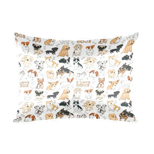 Bardic Cute Dog Satin Pillowcase for Hair and Skin Silk Washable Pillowcase, Dog Pattern Theme Pillow Cases Cooling Satin Pillow Covers with Envelope Closure, Queen Size(20x30 inches)