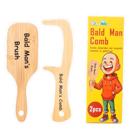 BlueForest Era 2 PCS Bald Mans Comb, Funny Gag Gift No Teeth Head Brush and Comb Set for Bald Men, Wooden Hairless Combing Boss Day Father's Day Over The Hill Party Prank Novelty Gift for Men
