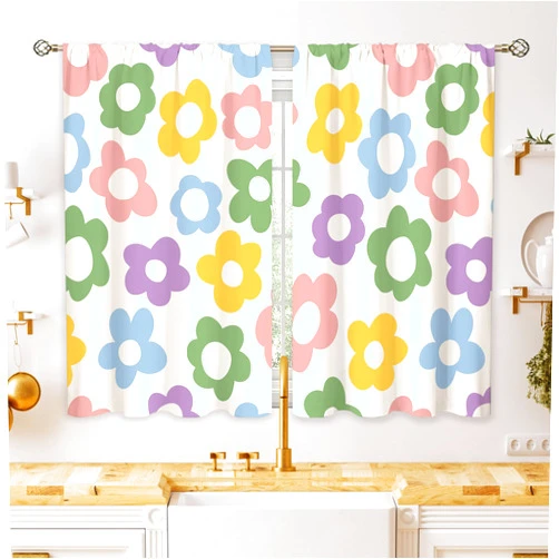 Oolygoo 70s Cute Flower Small Kitchen Curtains Retro Floral Window Treatment Abstract Groovy Vintage Cafe Short Window Curtains for Bathroom Dining Laundry Modern Tier Treatment Drapes 27.5x39 inch