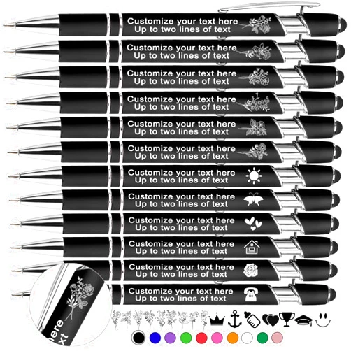 Xihedfd Personalized Pens Custom with Birth Flower Engraved Customized Stylus Pens Bulk with Name Text Logo Metal Ballpoint Pen Gift for Office Business School-50 Count