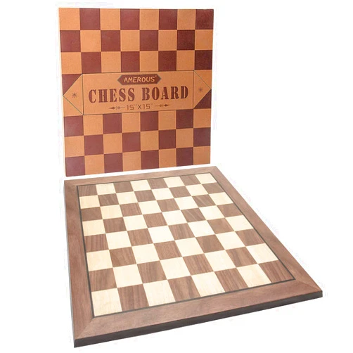 AMEROUS 15 inches Wooden Chess Board Only, Professional Staunton Tournament Chessboard No Pieces with Gift Package - Chess Rules, Portable Chess Board for Beginners, Kids, Adults