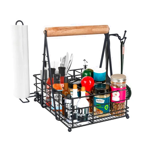 Burly grill Blackstone BBQ Grill Caddy with Paper Towel Holder, Picnic Caddy, and Utensil Organizer for Outdoor Grilling and Camping