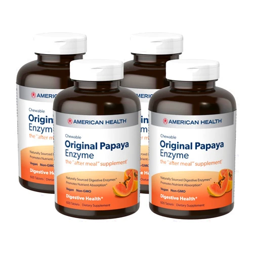 American Health Original Papaya Enzyme - 600 Chewable Tablets, Pack of 4 - The After-Meal Supplement - Non-GMO, Vegan - 800 Total Servings