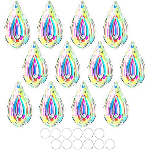HDCRYSTALGIFTS Suncatcher Crystal 50mm AB Loquat Shape Chandelier Parts Drops Prisms Hanging Pendants 50mm,Pack of 12