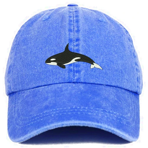 Trendy Apparel Shop Orca Killer Whale Embroidered Pigment Dyed 100% Cotton Cap