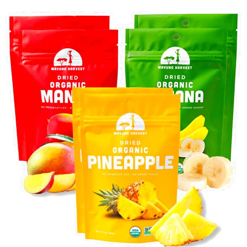 Mavuno Harvest Organic Dried Fruit Variety Pack | Dried Mango, Pineapple, and Banana | Healthy, Vegan, No Sugar Added, Non GMO Snacks for Kids & Adults | 2 Ounce, Pack of 6