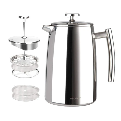 Secura French Press Coffee Maker, 34-Ounce, 18/10 Stainless Steel Insulated Coffee Press with Extra Screen