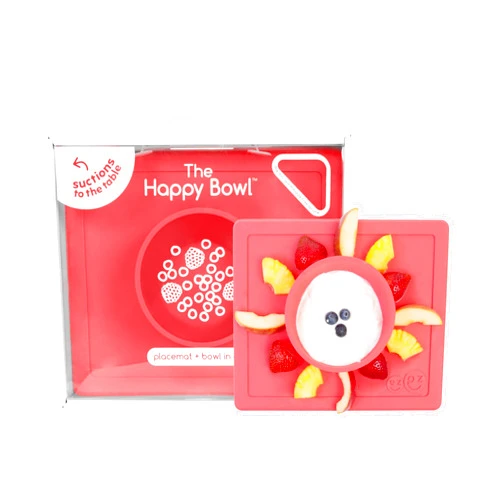 ezpz Happy Bowl - 24 Months + (Coral) - 100% Silicone Suction Bowl with Built-in Placemat – Dishwasher Safe
