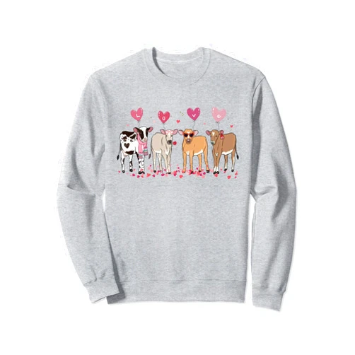 Highland Cow Heart Happy Valentine's Day Tee Cute Baby Highland Cow Love Couples Matching Valentine's Day Sweatshirt