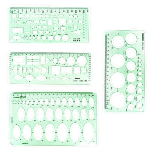 BronaGrand 4pcs Plastic Measuring Templates Drafting Drawing Stencils Geometric Rulers for Office and School, Building Formwork(Clear Green)