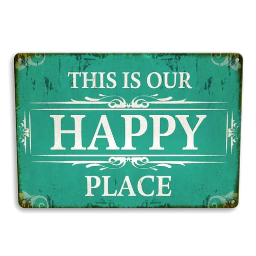 PSIAM Putuo Decor Porch Sign, Porch Decor For Home, Bar, Farmhouse, 12x8 Inches Metal Wall Tin Sign - This Is Our Happy Place