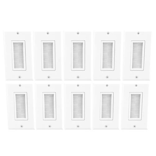 Fosmon 1-Gang Wall Plate (10 Pack), Brush Style Opening Passthrough Low Voltage Cable Plate in-Wall Installation for Speaker Wires, Coaxial Cables, HDMI Cables, or Network/Phone Cables