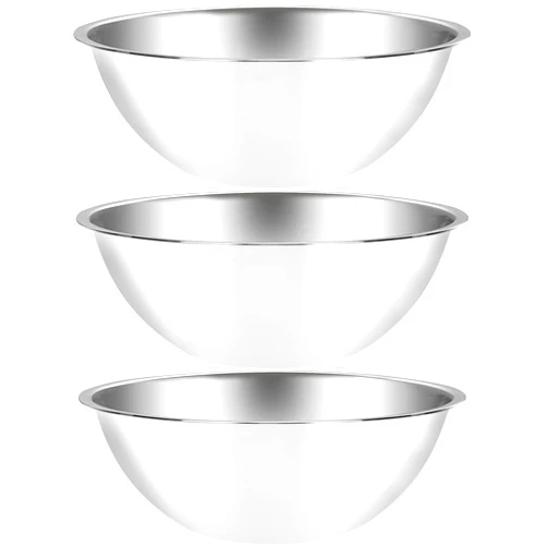 Suwimut 3 Pack Stainless Steel Mixing Bowls, 5 Quart Flat Base Stainless Steel Serving Bowls, 13 Inch Mirror Polish Large Metal Bowl Set for Kitchen Cooking, Baking, Prepping