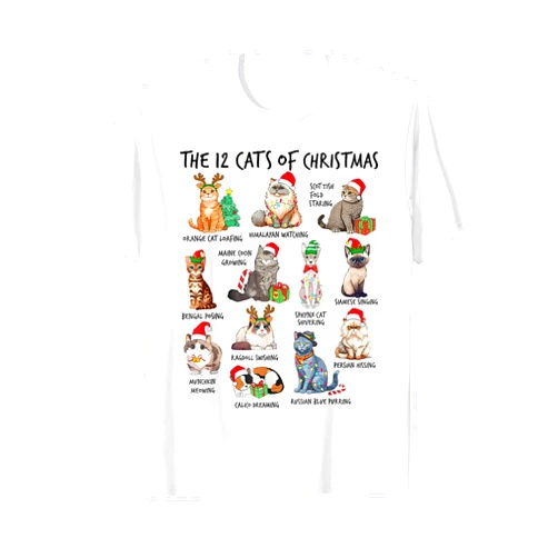 Funny Christmas Cat Lover Costume Xmas Holiday 12 Cats of Christmas Funny Christmas Cat Lover Xmas Holiday T-Shirt