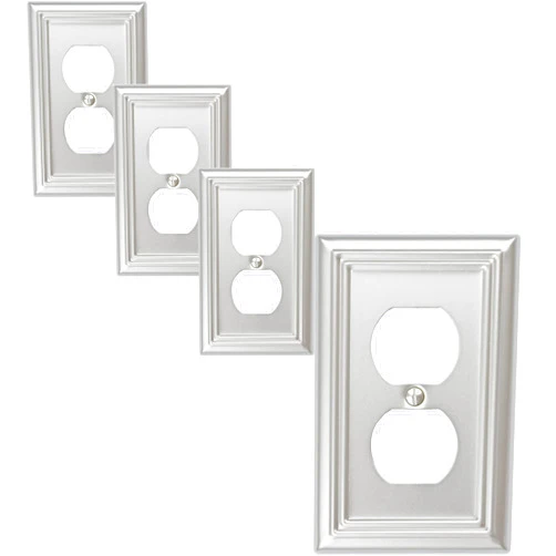 OKAWYC Single Duplex Outlet Cover Plate, 4-Pack Brushed Nickel Adler Metal Wall Plate 1 Gang, for Light Switch Cover, Receptacle Light Switch, Switch Cover Decorative Wallplate, Durable
