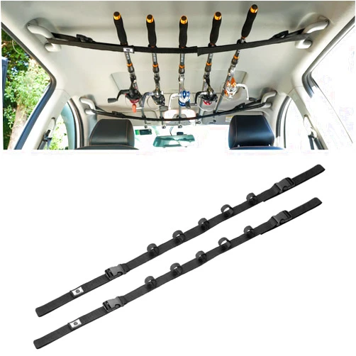 Raynesys Vehicle Fishing Rod Holder, Car Fishing Pole Roof Rack Inside, 5 Rod Capacity, Heavy Duty Adjustable 30-54 Inch, Fishing Rod Carrier Fishing Pole Storage Straps for Truck Car SUV Wagons Van