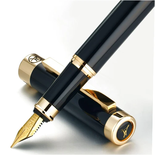 MCNTEIK Luxury Fountain Pen - Stunning Black Lacquer Pen, 24K Gold Finish,Schmidt 18K Gilded Nib (Fine), Converter, Best Pen Gift Set for Men & Women, Office, Professional, Executive, Office, Nice Pen