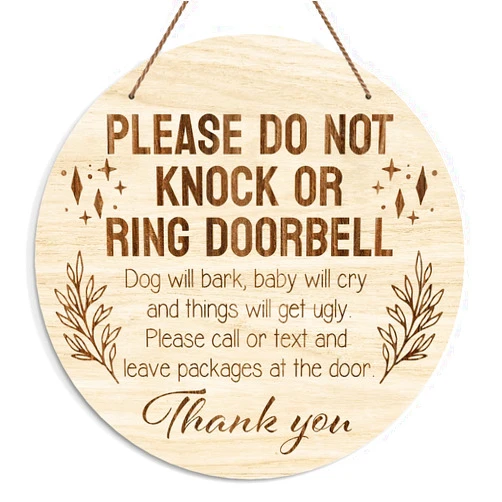 KFNER Baby Sleeping Sign for Front Door, Do Not Knock or Ring Doorbell Door Decorations, Rustic Wooden Hanging Sign for Farmhouse Porch Nursery, Wood Door Hanger for Outdoor, Kids Room Wall Decor -39