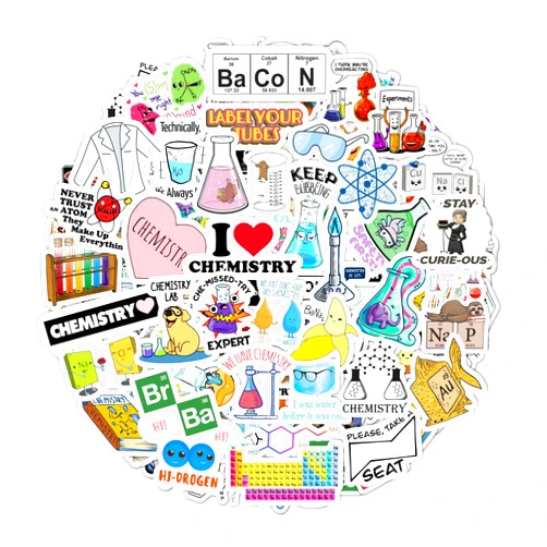 BulbaCraft 100Pcs Funny Chemistry Stickers for Laptop, Chemistry Computer Stickers, Lab Decals, Science Themed Presents, Gifts for Women & Men