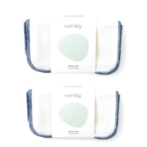 Esembly Wipe Ups, Organic Cotton Reusable Baby Wipes, Soft and Sturdy Washable Cloth Diaper Wipe, One Size, 2 x 12-pk (24 wipes)