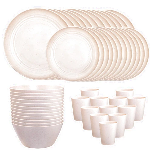 LIYH Love in your heart LIYH 48pcs Wheat Straw Dinnerware Set, Plastic Plates and Bowls Set,Unbreakable Plates,Outdoor Camping Dishes,Plates,Bowl,Camper Dish Sets