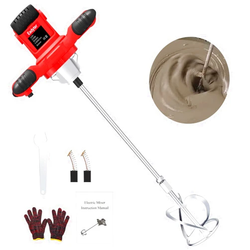 Eadyter Cement Mixer, 2100W Handheld Electric Concrete Mixer, Portable Mortar Mixer with 6 Adjustable Speed, 110V Mud Mixer Machine Drill Tool for Paint Mortar Fodder Mixing Drywall Grout Plaster (Red)