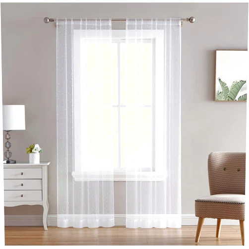 Beatrice Home Fashions Allure Pearl Sheer Curtains with Rod Pocket, Each Panel Measures 38