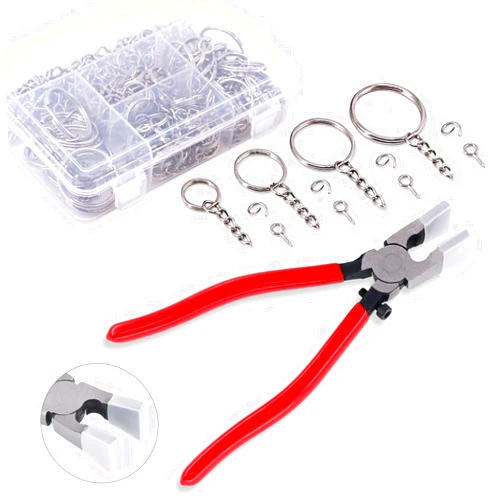 Swpeet 301Pcs Key Chain Rings Kit with Key Fob Pliers, 100 Keychain Rings with Chain 100 Jump Rings with 100 Screw Eye Pins Bulk for Jewelry Findings Making - 3/5