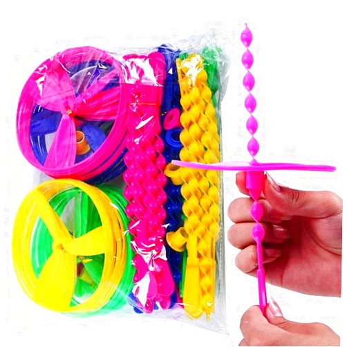 JIEOU Flying Helicopter Toy, 20 Pack Hand The Rotating Circle Helicopter, Bamboo Dragonfly Hand Rub Plastic Propeller for Outdoor Toy Kids Gift Flying (Color)