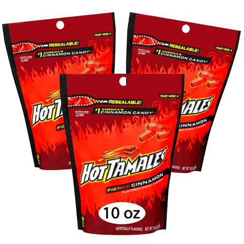 YUMMYLAND Hot Tamales Cinnamon Chewy Candy Pack of 3 Bags - 10 oz Each - Candy Bulk Spicy Hot Tamales Cinnamon Chewy Red Candy