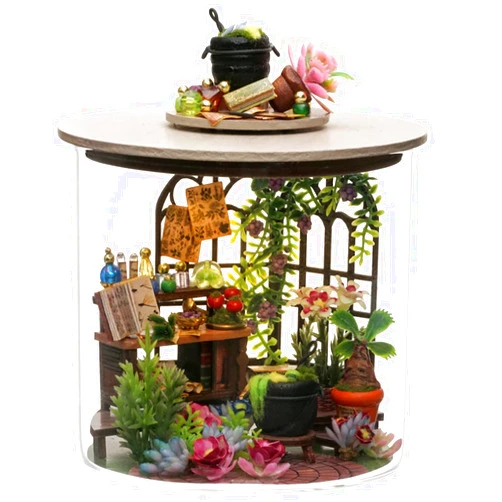Roroom DIY Miniature and Furniture Dollhouse Kit,Mini 3D Wooden Doll House Craft Model with Dust Proof Cover and LED,Creative Room Idea for Valentine's Day Birthday Gift(Magic Garden)