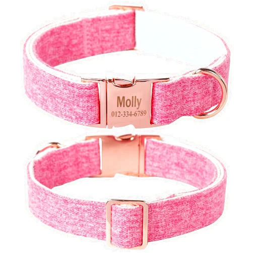 MR.CHUBBYFACE MR. CHUBBYFACE Personalized Nameplate Pink Dog Collar, Cotton Temp Customized Dog Collar with Phone Number, Adjustable Small Soft Dog Collar for Female Girl Boy Dog