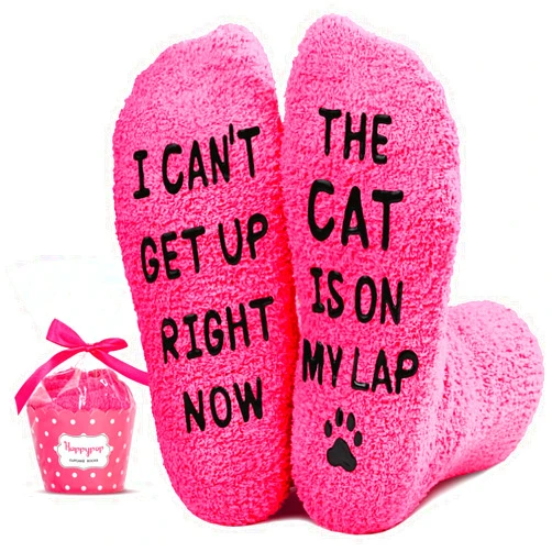 HAPPYPOP Cat Gifts for Cat Mom - Funny Fuzzy Cat Socks for Women, Cat Christmas Socks for Cat Lover Cat Lady