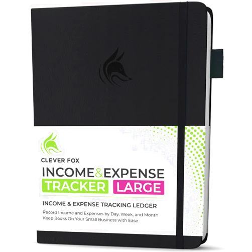 Clever Fox Income & Expense Tracker Large – Accounting & Bookkeeping Ledger Book for Small Business – 2-Year Record Notebook, A4 (Black)