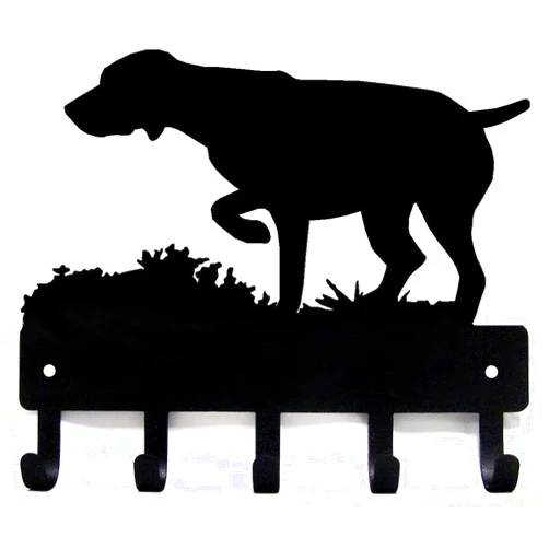 The Metal Peddler GSP on Point Key Holder Dog Leash Hanger for Wall - Large 9 inch Wide with 5 Hooks - Made in USA. German Shorthaired Pointer