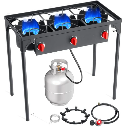 SKOK 3 Burner Propane Stove - Portable Camping Stove with 225,000 High Efficiency Propane Burner，Outdoor Stove for Camping, Backyard, Picnic