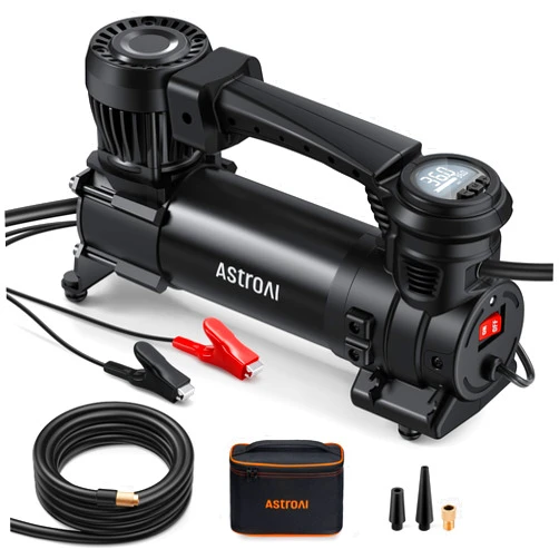 AstroAI T4 Heavy-Duty Air Compressor Auto Shutoff 12V Portable Air Pump with 1.97CFM, 120PSI Digital Car Tire Inflator with Alligator Clips, LED Light for Pickup, Truck, SUV RV for Up to 33 Inch Tires