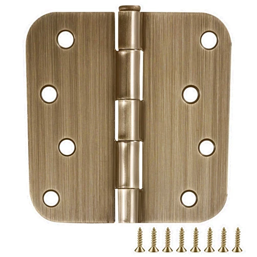 Design House Door Hinges for Interior Doors 6-Pack 4-inch x 4-inch – Rounded 5/8-inch Radius Steel Door Hinge – Fits Standard Doors - Antique Brass –189522