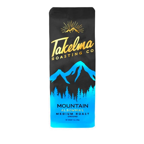 Takelma Roasting Company Takelma Roasting Co., Ground, Mountain Roast, Alsowma'l, Medium, 100% Arabica Beans, For Espresso and Drip Coffee Makers, 12 oz.