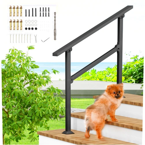 Auroras Hand Rails for Outdoor Steps, Adjustable 3 Step Handrail, Stair Railing for Porch, Garden & Deck, Metal Hand Rails for Seniors, Handrails for Concrete Steps Hand Rails for Indoor Stairs, Black