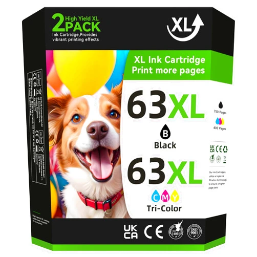 Thcbme Printer Ink 63 for HP 63XL Ink Cartridges Black Color Combo Pack for HP Ink 63 63XL Fit for OfficeJet 3830 4650 4655 5255 5258 5200 Envy 4520 4512 DeskJet 2130 2132 3630 Printer,2 Pack