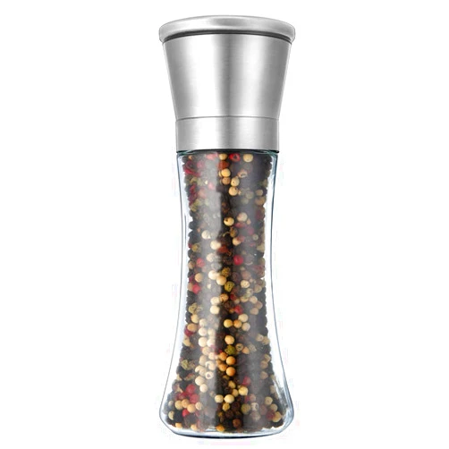 Mincham Pepper Grinder or Salt Grinder, Best Spice Mill with Ceramic Blades, Adjustable Coarseness, Brushed Stainless Steel Cap, and Refillable Tall Glass Body with 6OZ Capacity (7.5
