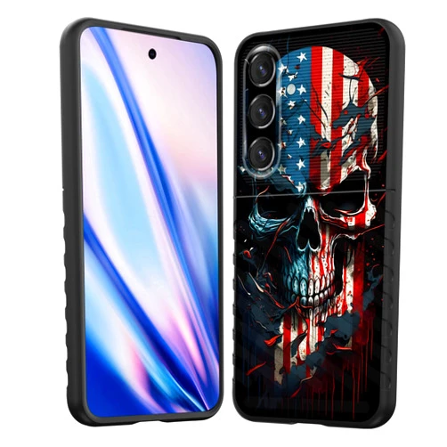 EFGWSDER for Galaxy S25 Plus Case,Shock-Absorption Flexible TPU Rubber Protective Cell Phone Cover for Samsung Galaxy S25 Plus 6.7 inch 2025,Skull American Flag