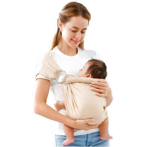 Vrbabies Ring Sling Baby Carrier Newborn to Toddler,Soft Linen Baby Sling Carrier Wrap, Easy Wearing,Adjustable Muslin Baby Holder Nursing Sling Ideal for New Mom,Parents,Infant Shower Gifts (Apricot)