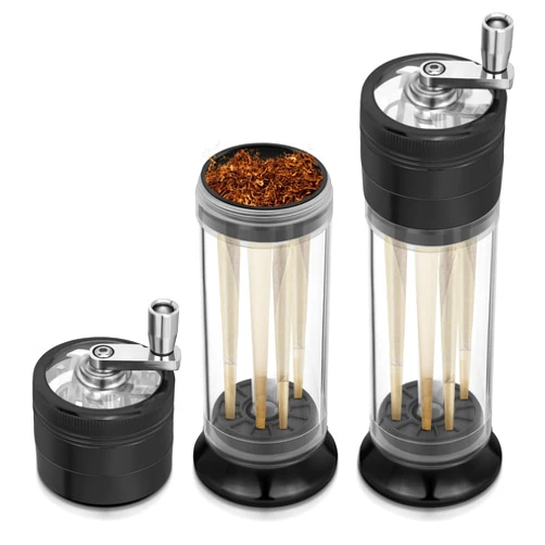PLAMAKER Spice Grinder 3-in-1 Hand Crank Loader Roller Crusher Filler Flower Buds Milling Grinding Storage with Magnetic Lid